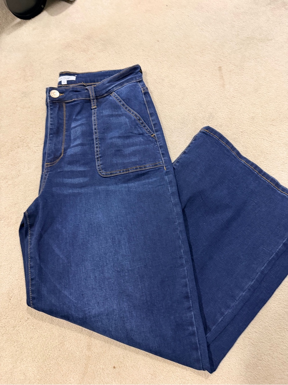 See Thru Soul Dark Blue Wide-Leg High-Rise Jeans
